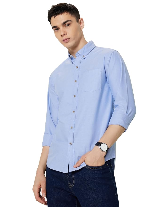 Peter England Men's Solid Slim Fit Full Sleeve Casual Shirt| 100% Cotton